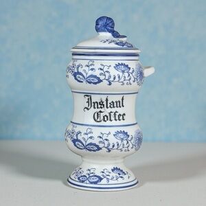 Vintage Blue Onion Ceramic Instant Coffee Kitchen Cottagecore Decor Jar With Lid